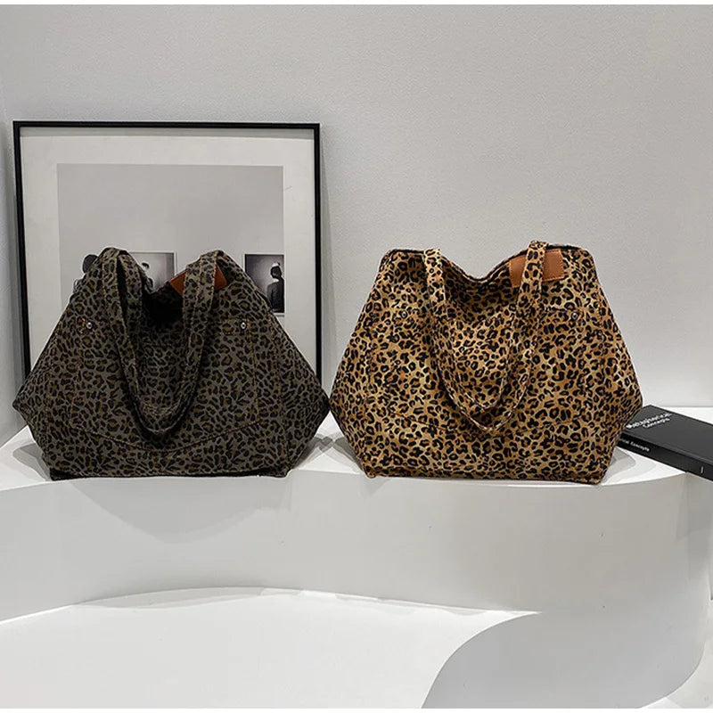 Vintage Leopard Print Canvas Tote Bag
