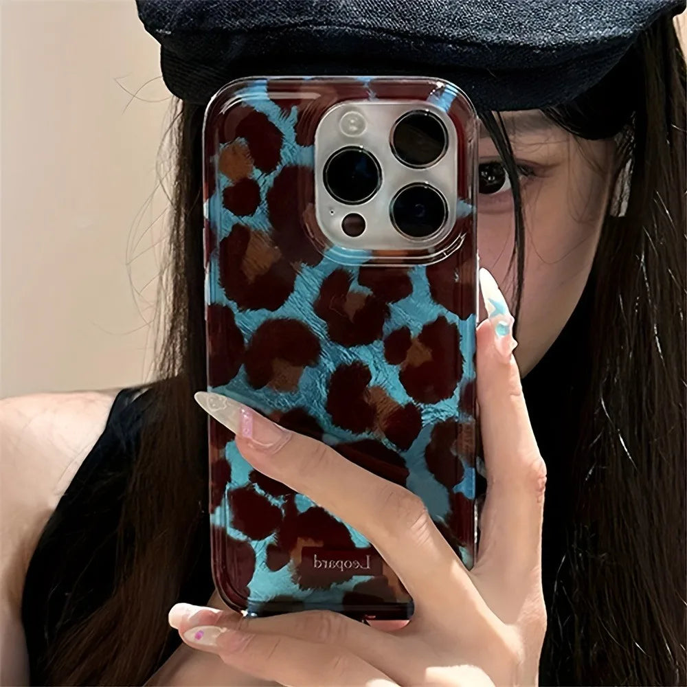 Blue Smudge Leopard Print Soft iPhone Case