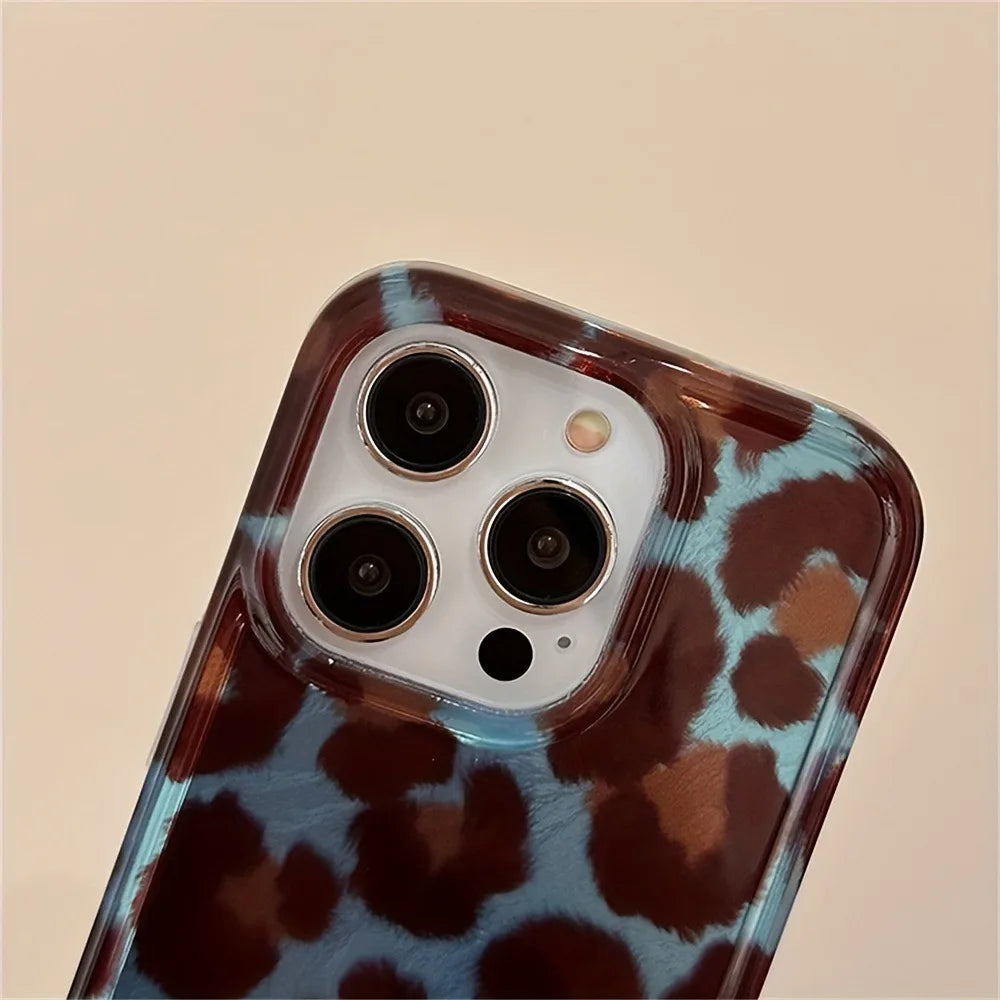 Blue Smudge Leopard Print Soft iPhone Case