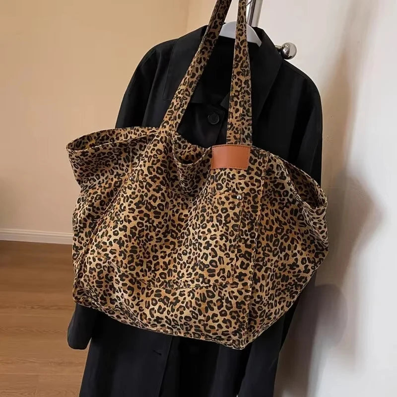 Vintage Leopard Print Canvas Tote Bag