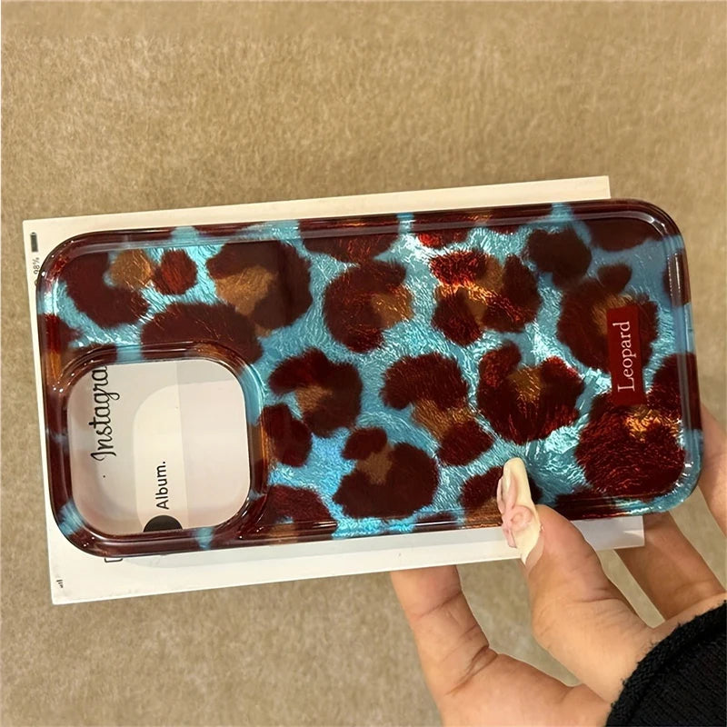 Blue Smudge Leopard Print Soft iPhone Case