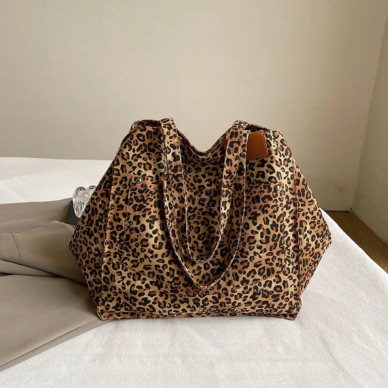 Vintage Leopard Print Canvas Tote Bag