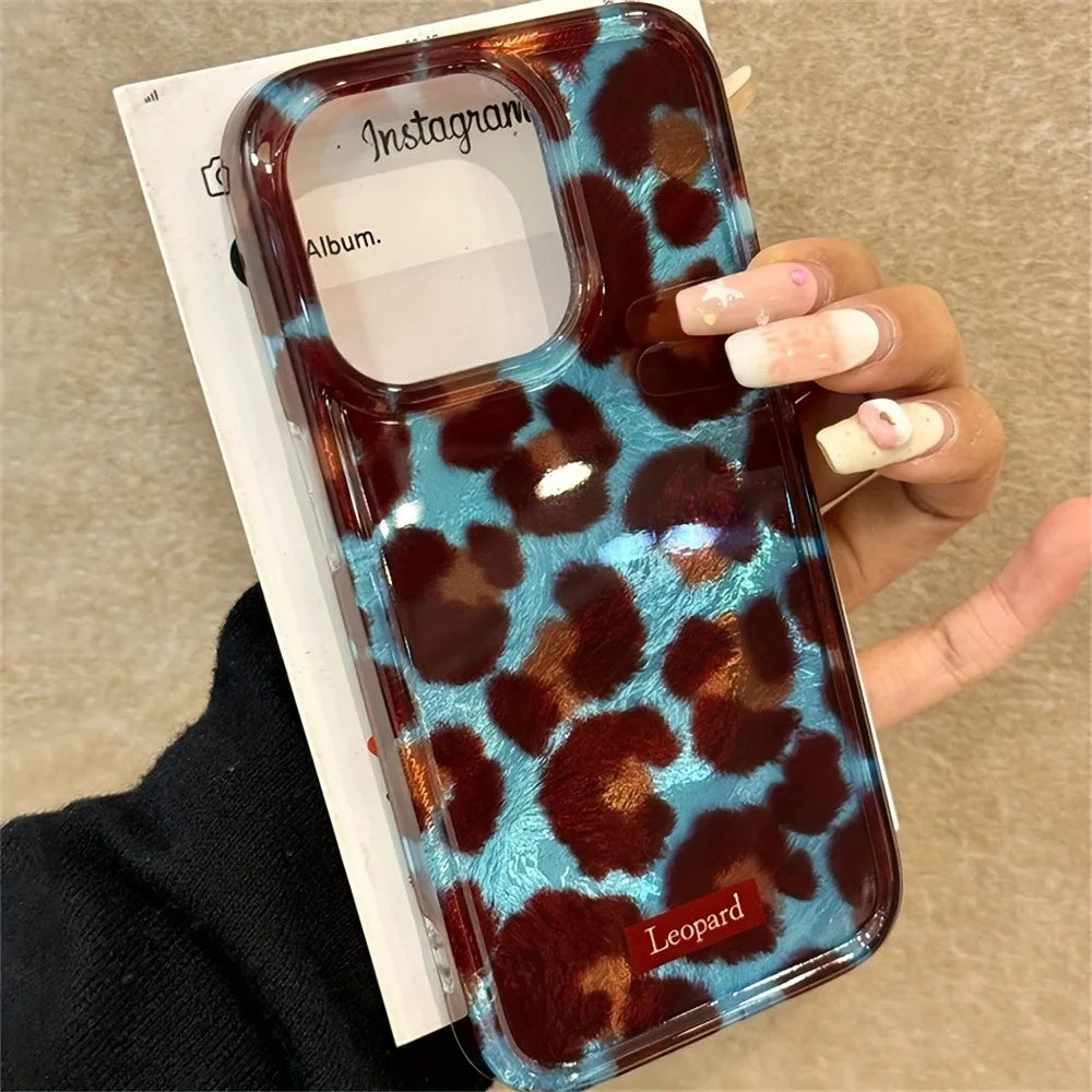 Blue Smudge Leopard Print Soft iPhone Case