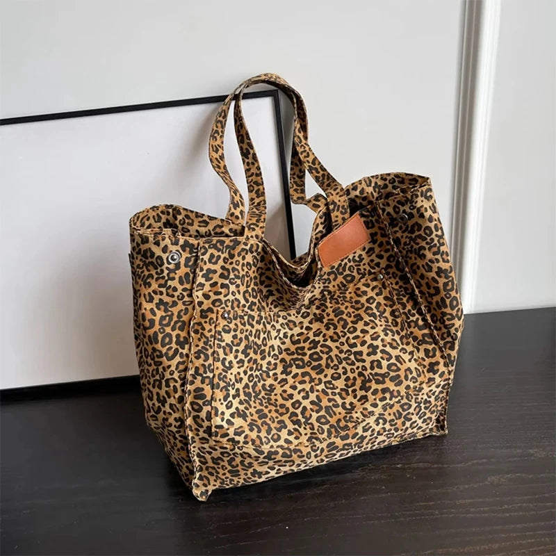 Vintage Leopard Print Canvas Tote Bag