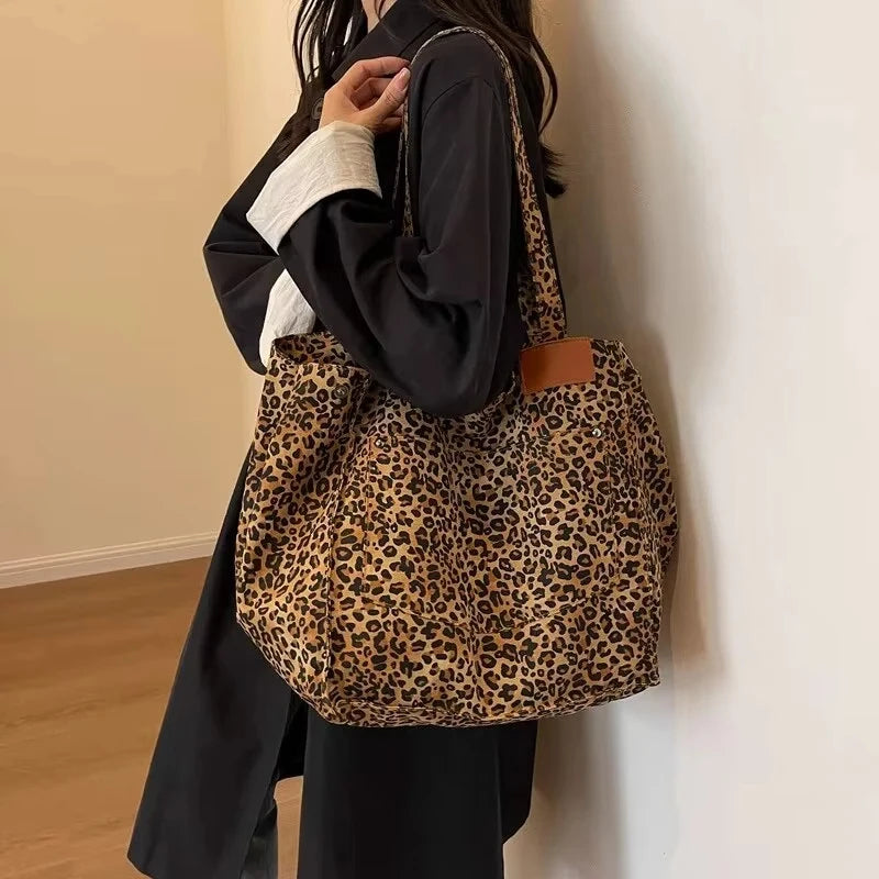 Vintage Leopard Print Canvas Tote Bag