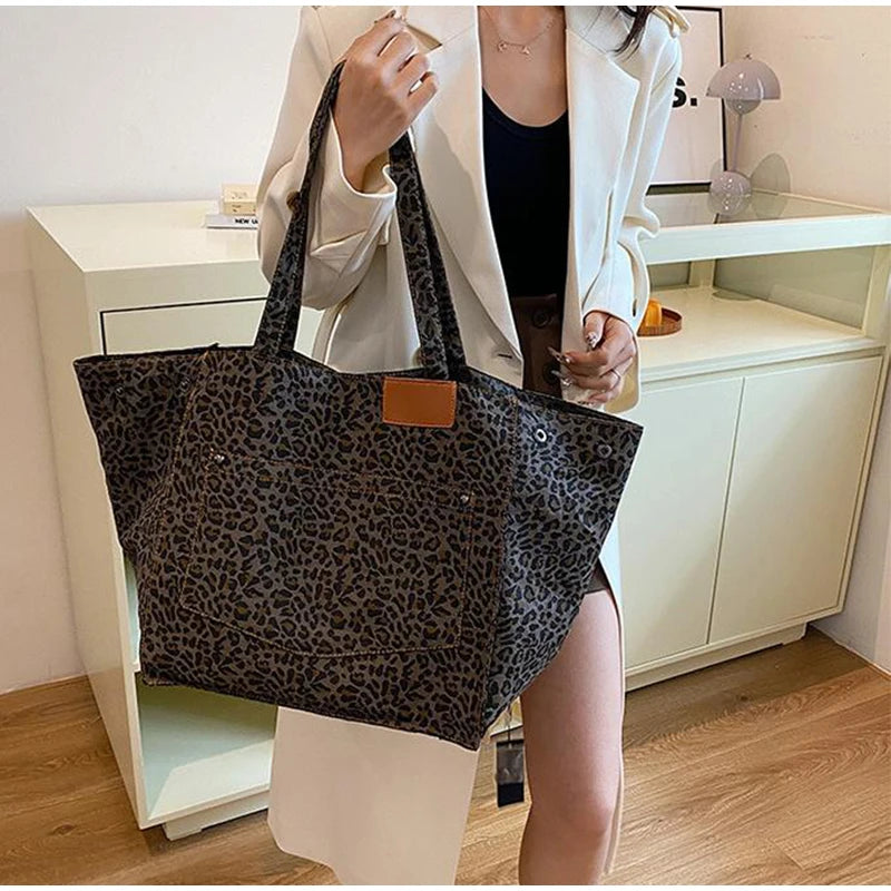 Vintage Leopard Print Canvas Tote Bag