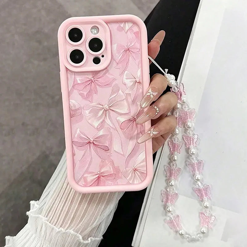 Pink Bow Pattern Silicone iPhone Case