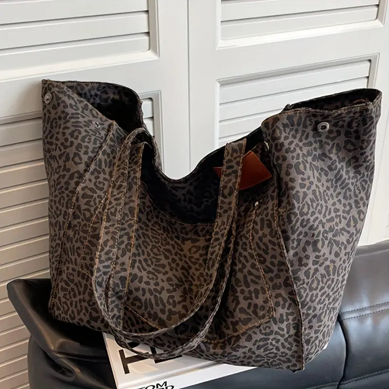 Vintage Leopard Print Canvas Tote Bag