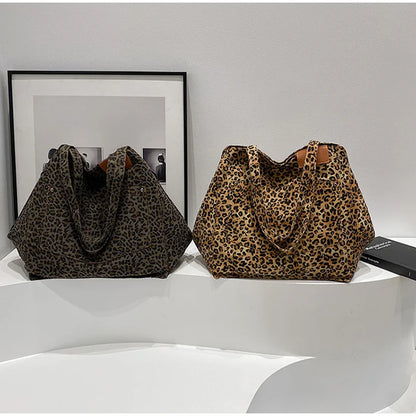 Vintage Leopard Print Canvas Tote Bag