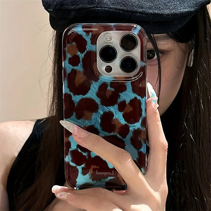 Blue Smudge Leopard Print Soft iPhone Case