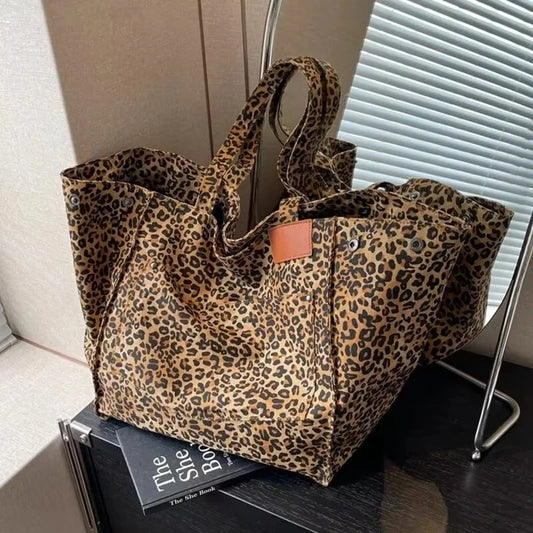 Vintage Leopard Print Canvas Tote Bag