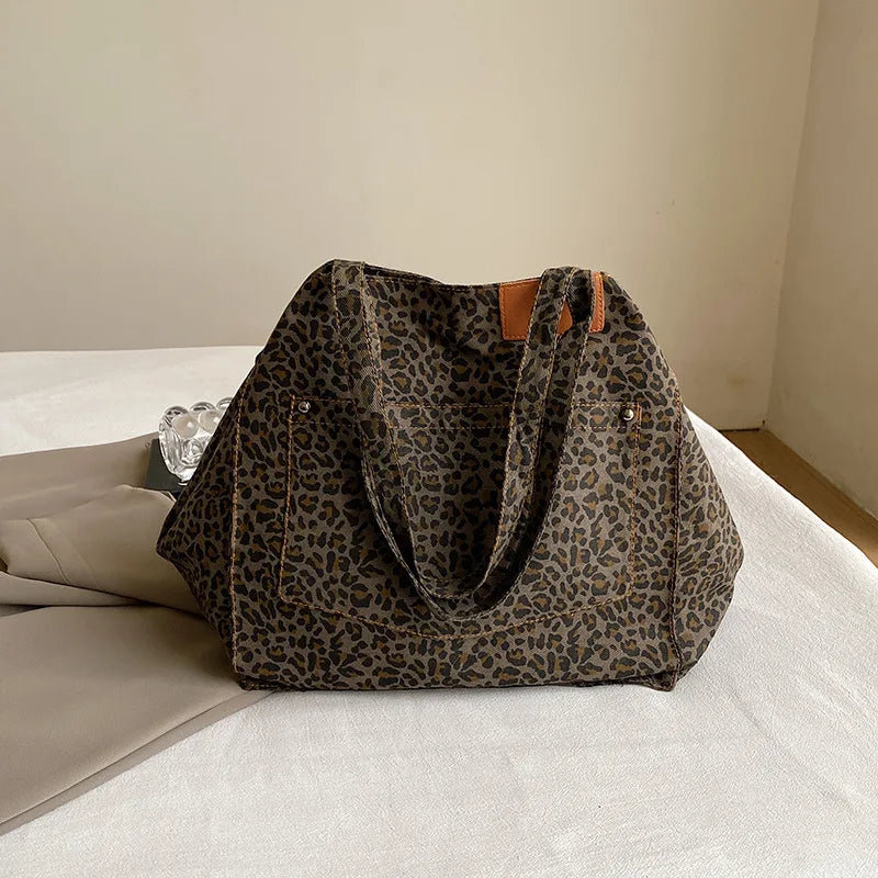 Vintage Leopard Print Canvas Tote Bag