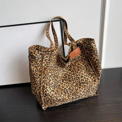 Vintage Leopard Print Canvas Tote Bag