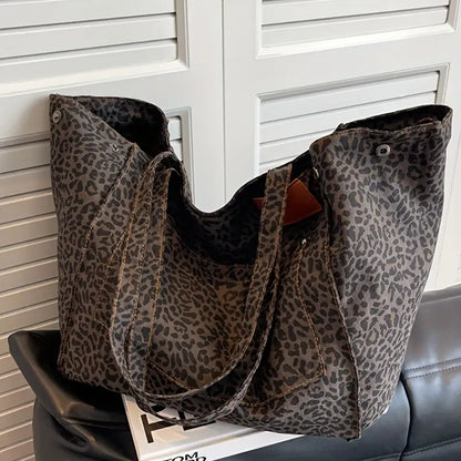 Vintage Leopard Print Canvas Tote Bag